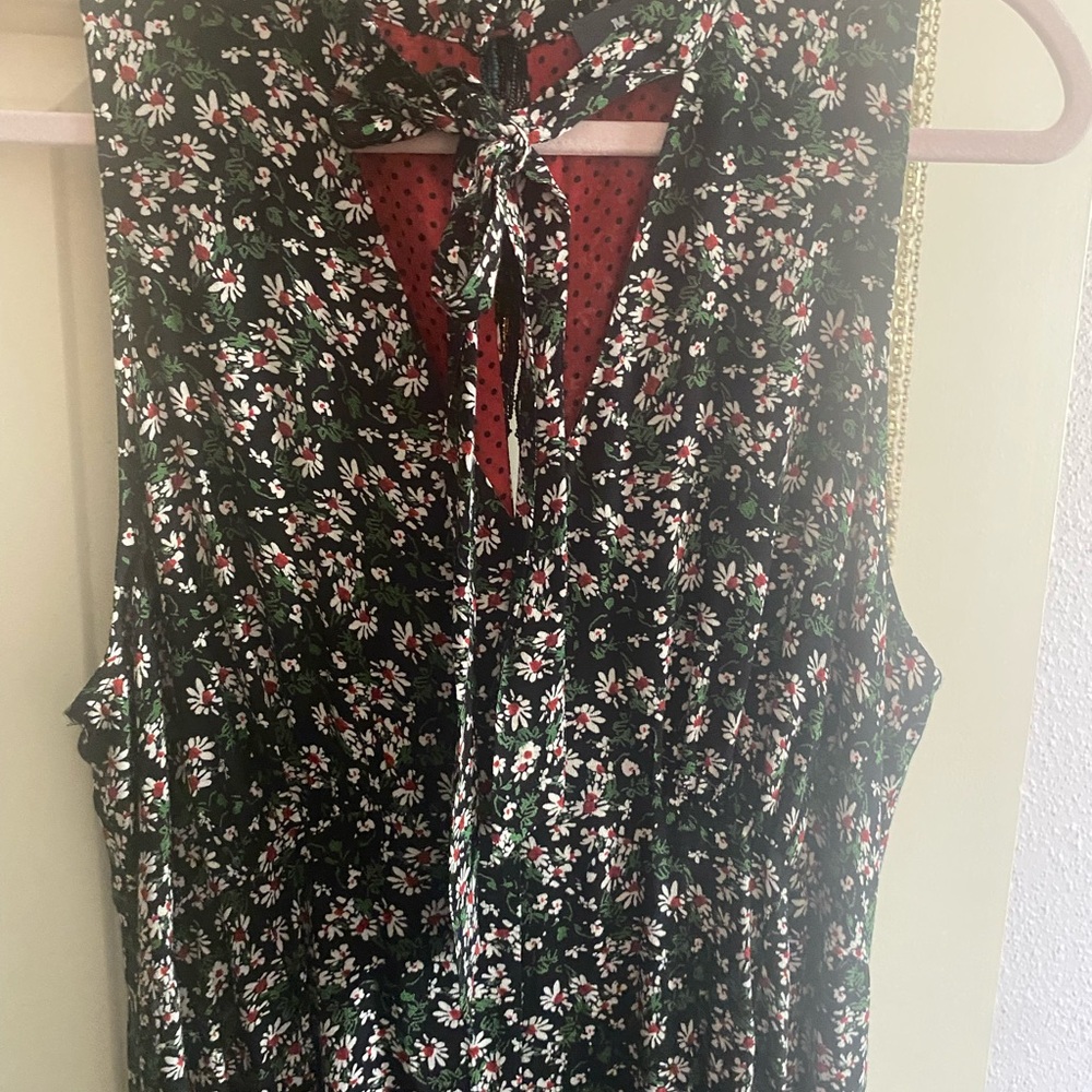 Anthropologie Black Floral Jumpsuit with Red Accents